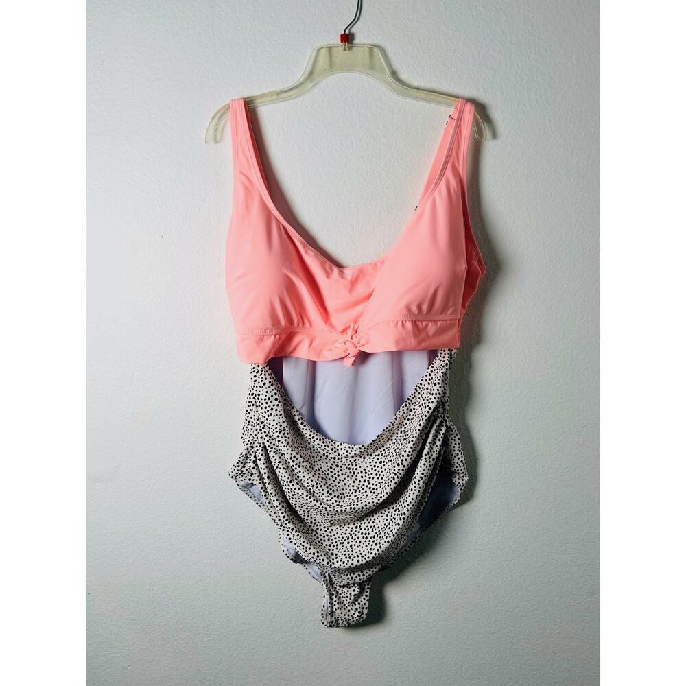 PEACH and polka dots one piece swimsuit/ EOMENIE SIZE 20 W